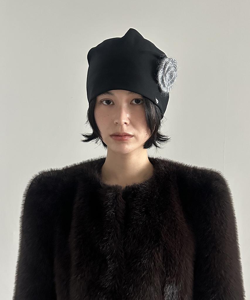 USITE Handmade Knit Corsage Hat_Black Knit Corsage Beanie