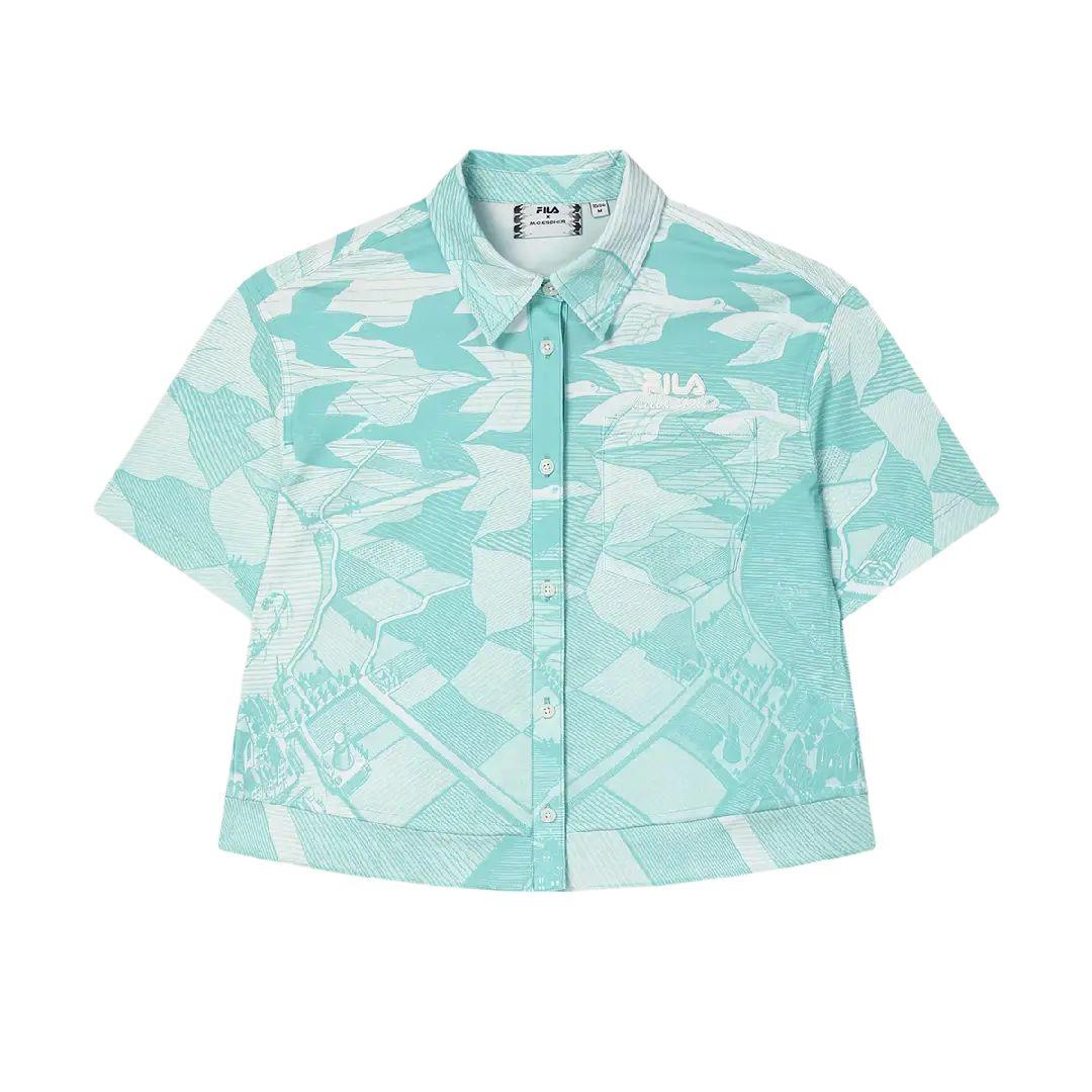 

Fila X M.C.. ESCHER Серия Heritage Модная повседневная простая рубашка с коротким рукавом Женские рубашки Синяя F11W538402F-ZA XL