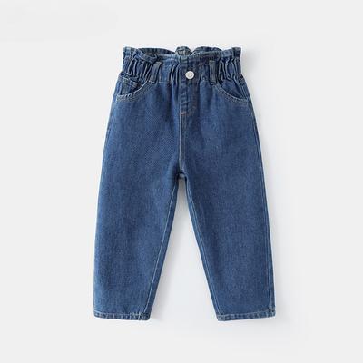 Kız Çocuk Kot Pantolon İlkbahar ve Sonbahar Çocuk Modası Dantelli Yüksek Bel Bol Pantolon Kore Versiyonu Yabancı Stil Pantolon Dış Giyim