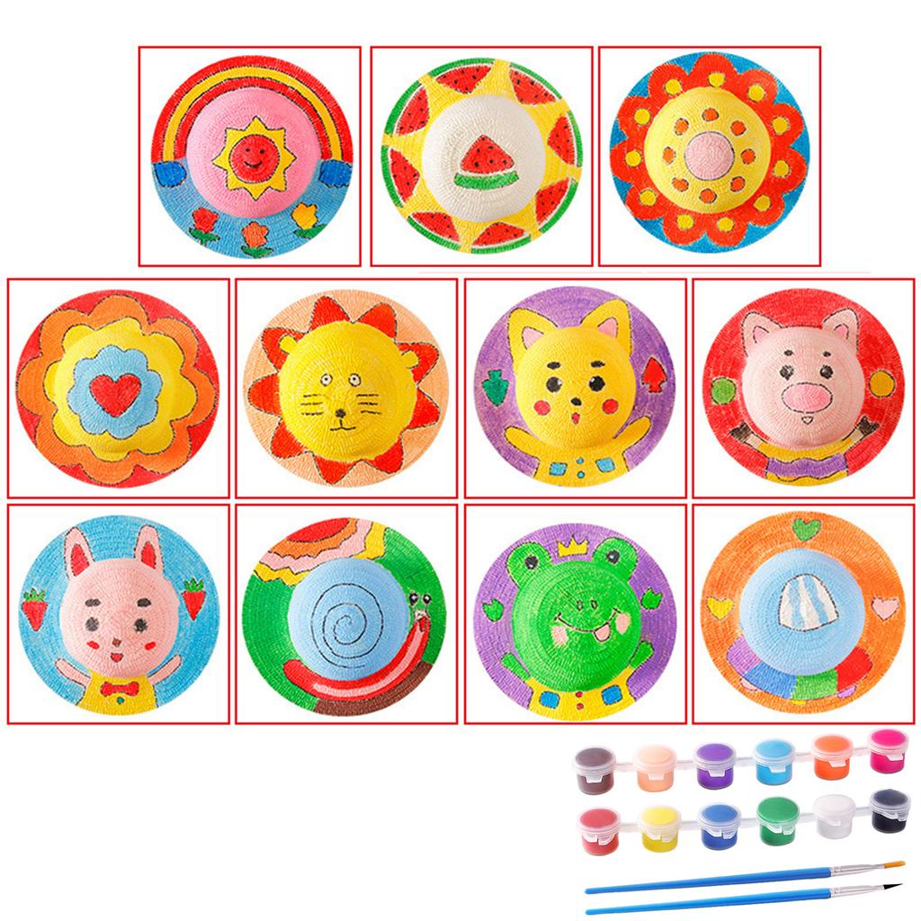 DIY Straw Hat Craft Set Handmade Straw Sun Hat Painting Kits for Children Interactive Party Art Supply Classroom Props