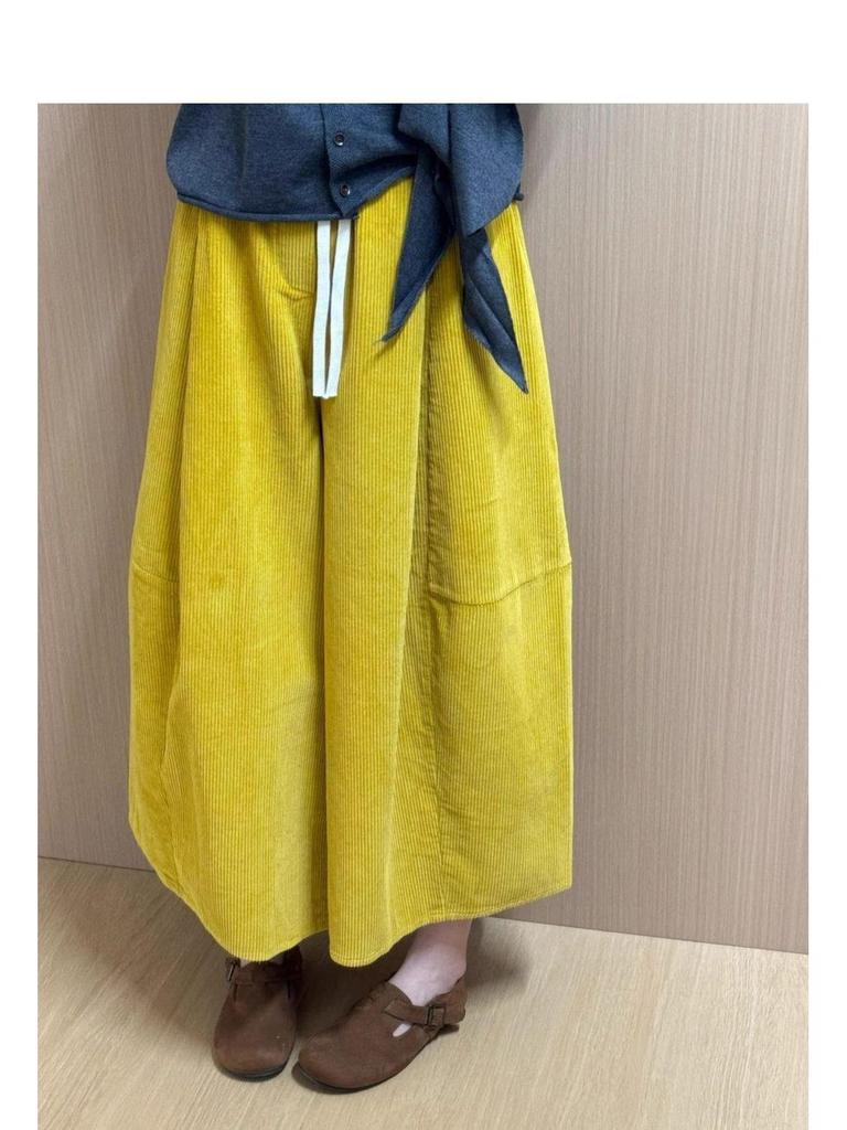 Korean Style Slimming Wide-Leg Corduroy Wool Pants for Women