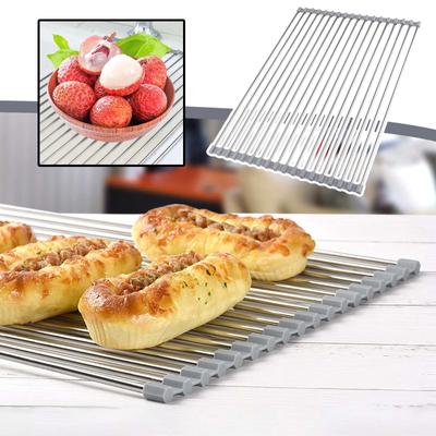 Roll-Up-Geschirrtrockner Edelstahl und Silikon Geschirr Abtropfmatte über der Spüle Faltbare Rack Mehrzweck-Geschirr