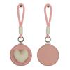 Heart Shape Pom Pom Mirror PU Leather 85mm Round Folding Double-Sided Portable Compact