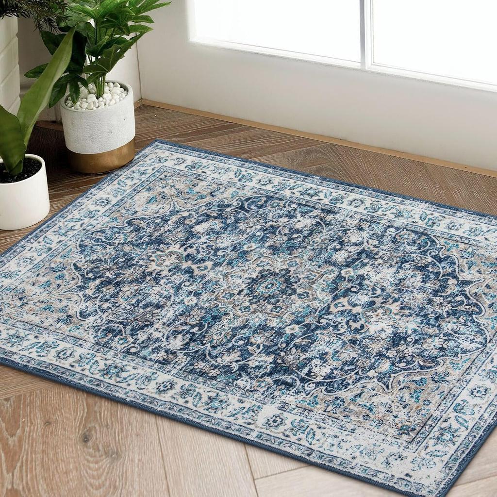 Vintage Indoor Rug for Entryway,Low Pile Washable Area Rug with Non Slip Backing, Small Entry Door Mat for Insides House,