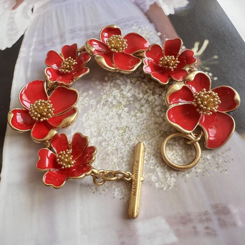 Vintage Floral Enamel Bracelet Women Alloy Electroplated Flower Bangle 2025 Fashion Jewelry Wedding Party