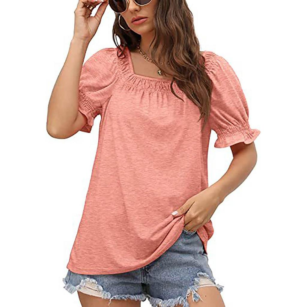 Women's Top Loose Version Of Casual Short Sleeve Fashion Square Neck T,shirt Top