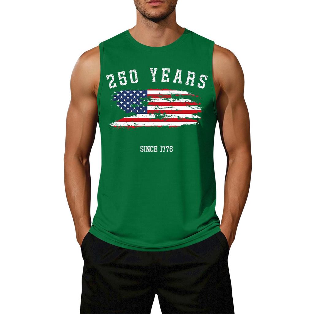 Men's Loose Fit Sleeveless Casual Tank Top Flag Print 250 Years SemiQuincentennial We The People Graphic Shirt Summer Workout Tee