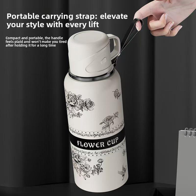 Flower Insulated Travel Mug With Leak Proof Lock For Office And Outdoor Use