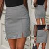 Fashion Women Houndstooth Plaid Print Open Fork High Waist  Short Skirt