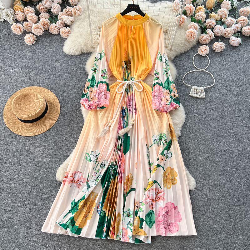 

Palace Style round Neck Print Lantern Sleeve Loose Dress Pattern 3 One size