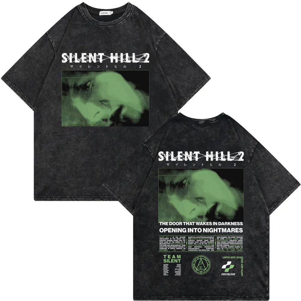 Game Silent Hill Vintage Washed Tshirt Men Women Gothic Fashion T Shirts High Quality Cotton Oversized Tshirts Streetwear