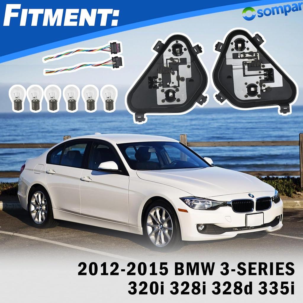 1Pair Tail Lights Bulb Socket Panel & Plug Connector Harness & Six Bulbs For 2012-2015 BMW 3 Series 320I 328I 328D 335I Replaces 63217313043