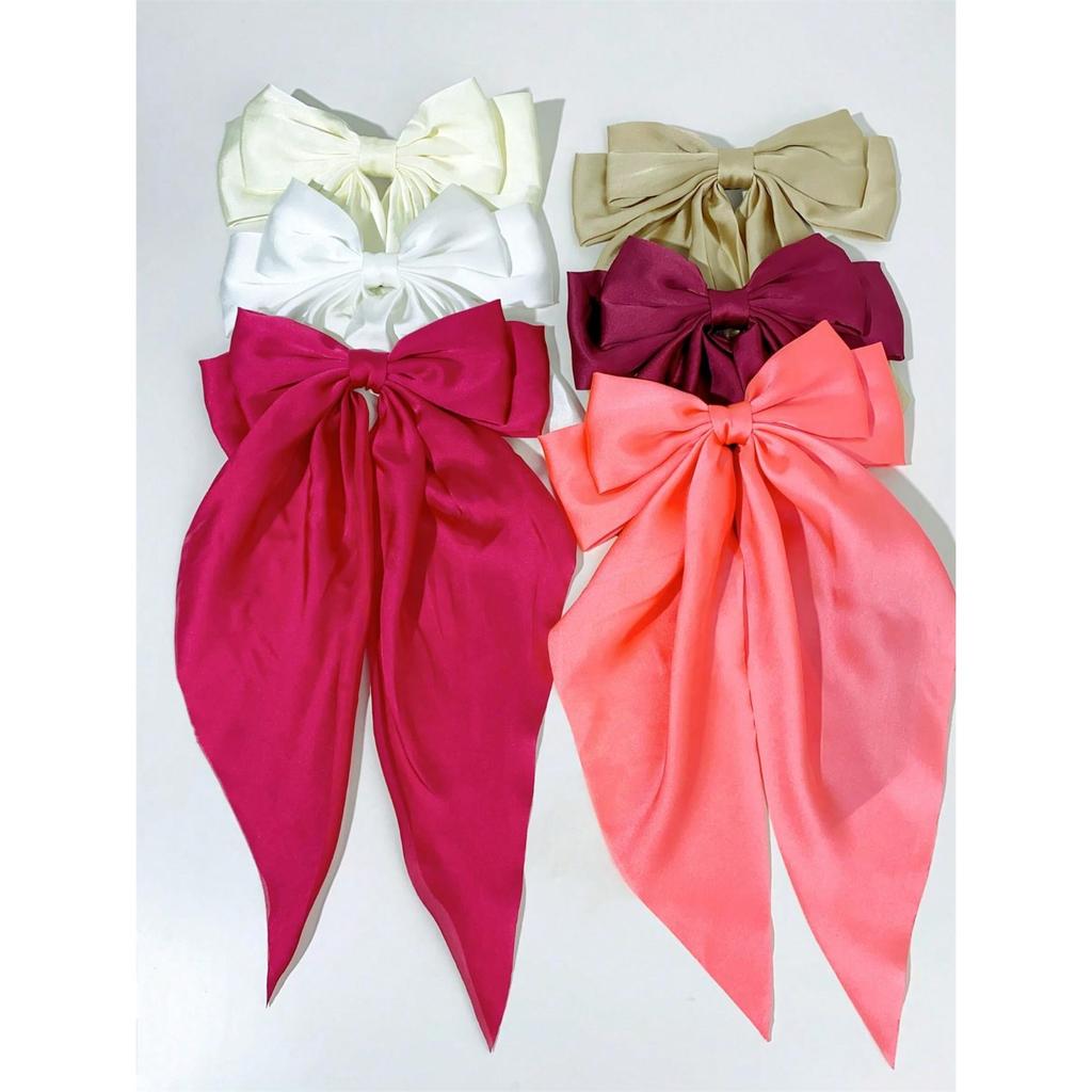 6 spring clip streamers bow hair clips for women