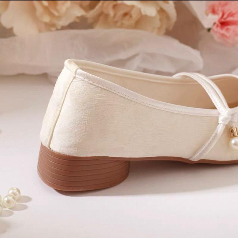 Spring cloth shoes simple and elegant low-heeled women's single shoes Hanfu shoes Min Su dark flower thick-heeled cheongsam shoes