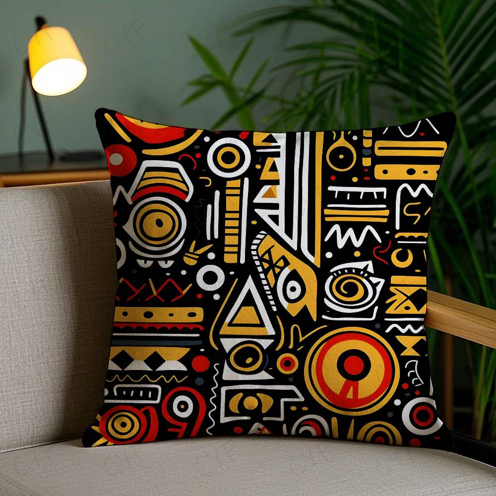 African Tribal Ethnic Style Theme Double-Sided Printed Pillow Cover Short Plush Suitable Living Rooms Sofas Throw Cushion Cover