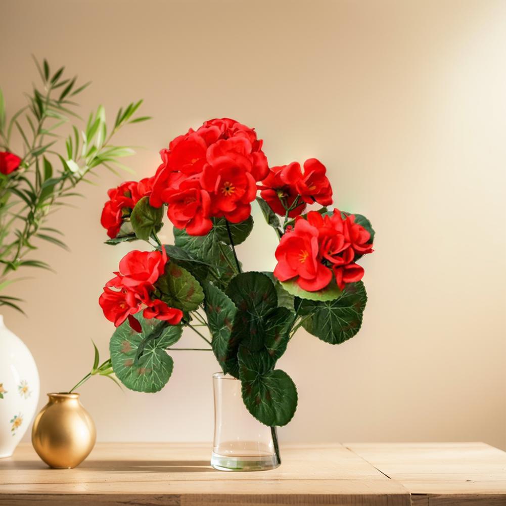 2 Pcs 12.6inch Artificial Geranium Bush UV Resistant Nonwoven Garden Plants Bush No Upkeep Required for Indoor Home Floral Decor