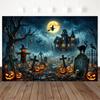 Mocsicka Castle Backgrounds Photographs Halloween Pumpkin Party Backdrop Forest Skeleton Cross Tomb Cemetery Decors Photo Studio