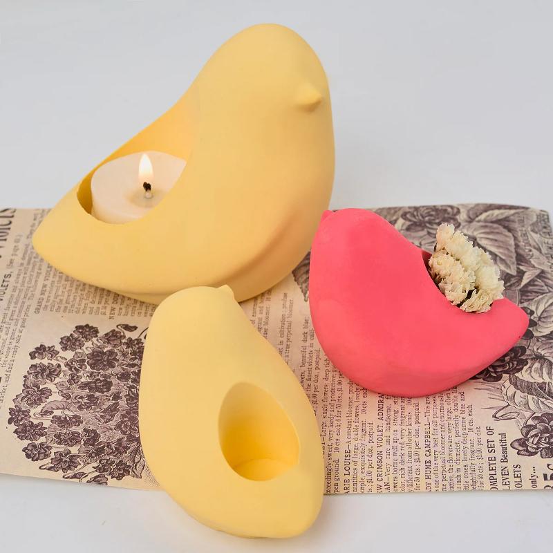 Cute Bird Candlestick Silicone Mold 3D Animal Candle Holder Plaster Molds DIY Concrete Resin Craft Ornament Making Home Decor