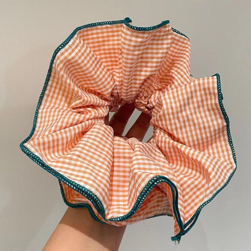 Retro Colorful Lattice Ruffles Hair Scrunchies Headbands for Womens Girls Sweet Romance Hair Rope Rubber Band Hair Accessories
