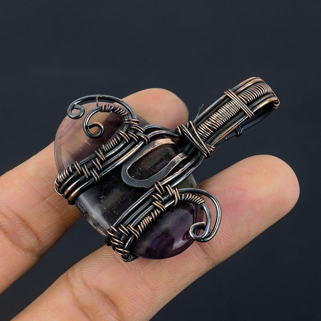 Fluorite 999 Copper Wire Wrapped Pendant, Handmade Gemstone Pendant, Gift For Mom Antique Jewelry