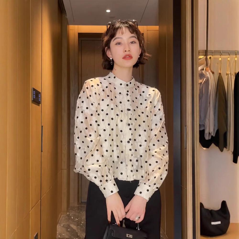 Women's 2025 Spring French Polka Dot Short Jacket-Shirt