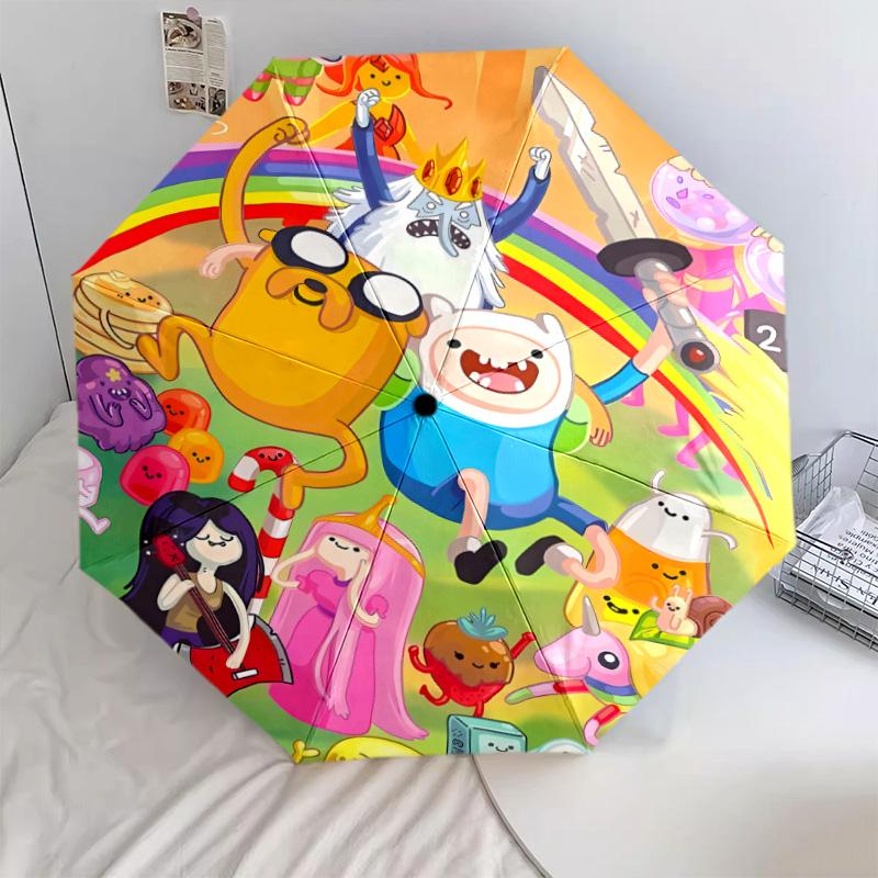 1 PC Automatic Folding Umbrella - Adventure Time Pattern Portable Foldable Design With 8 Ribs Christmas Birthday Gifts