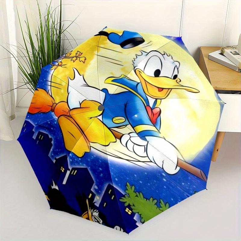 

Halloween Donald Duck Flying on Broomstick Moon Automatic 3-Fold Umbrella Design, Cute Cartoon Pattern, Portable Outdoor Umbrella, Perfect,