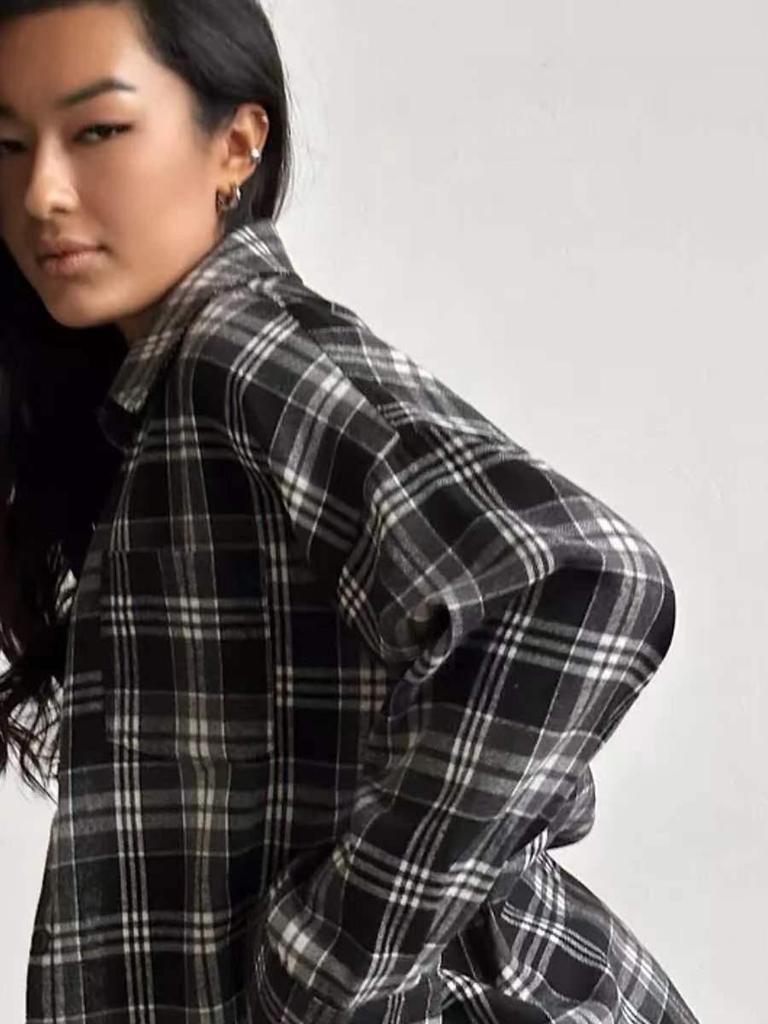 OZON Women's Retro Plaid Stripe Long Sleeve Shirt with Pocket for Spring, Autumn, Winter 2024