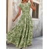 Women's short-sleeved V-neck retro printed dress Fashion elegant long dress