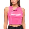 Ladies Glossy PU Leather Crop Top S-3XL Front Double Zippers Sleeveless Slim Tank Top for Club Rave Party Nightwear