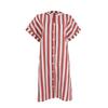 Dámské ležérní bavlněné a lněné pruhované tištěné šaty s krátkým rukávem