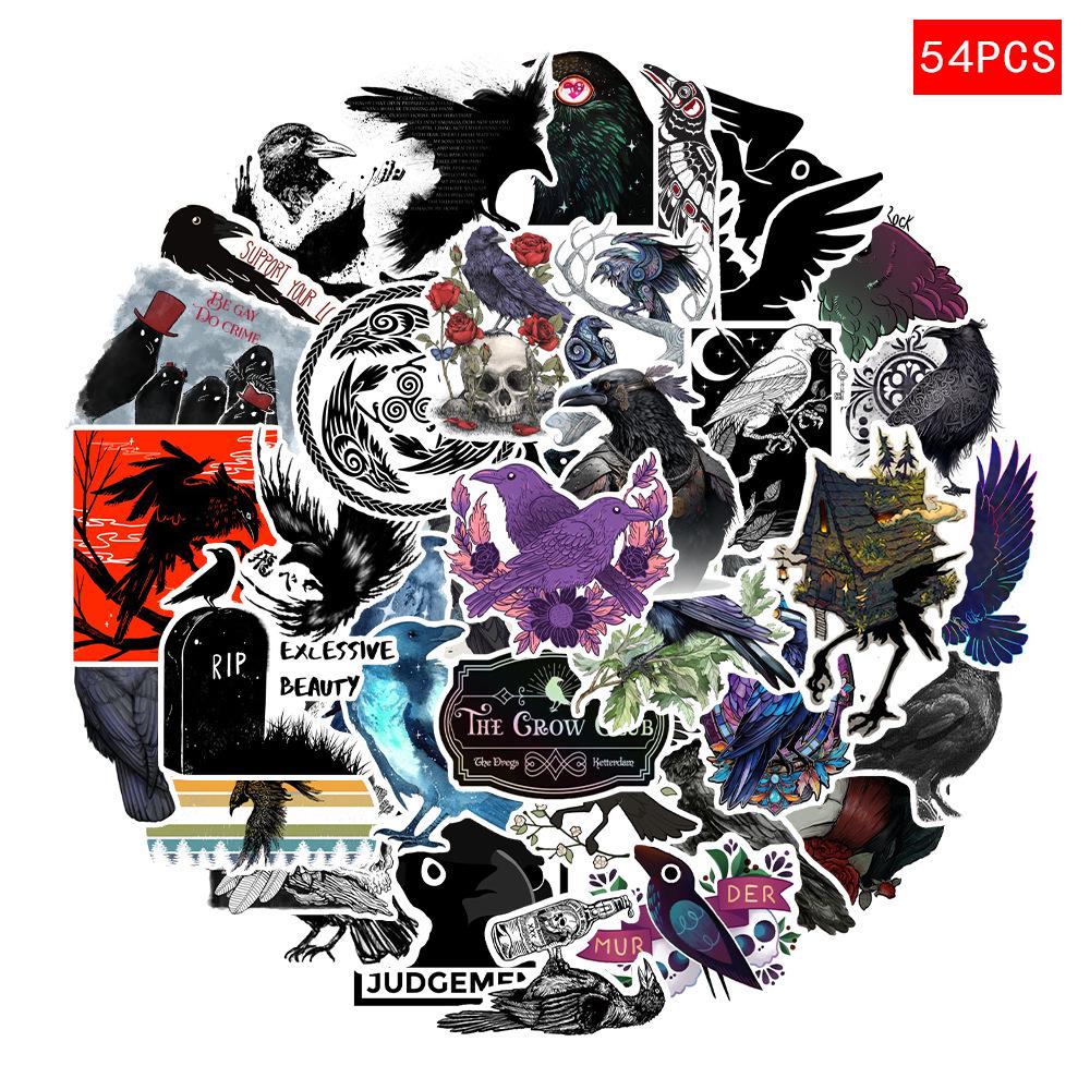 54 Cartoon Black Crow Graffiti Stickers for Guitar, Notebook, Luggage - Waterproof DIY Decor