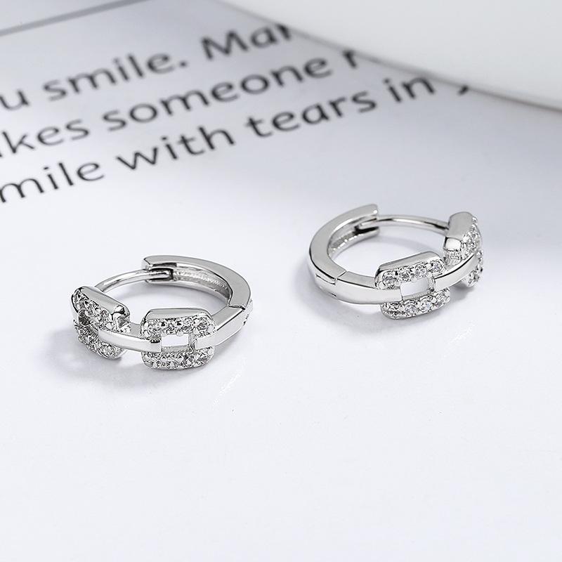 Geometric Chain Ear Buckle Women's Summer Earrings with Diamonds Trendy Simple Versatile Earrings