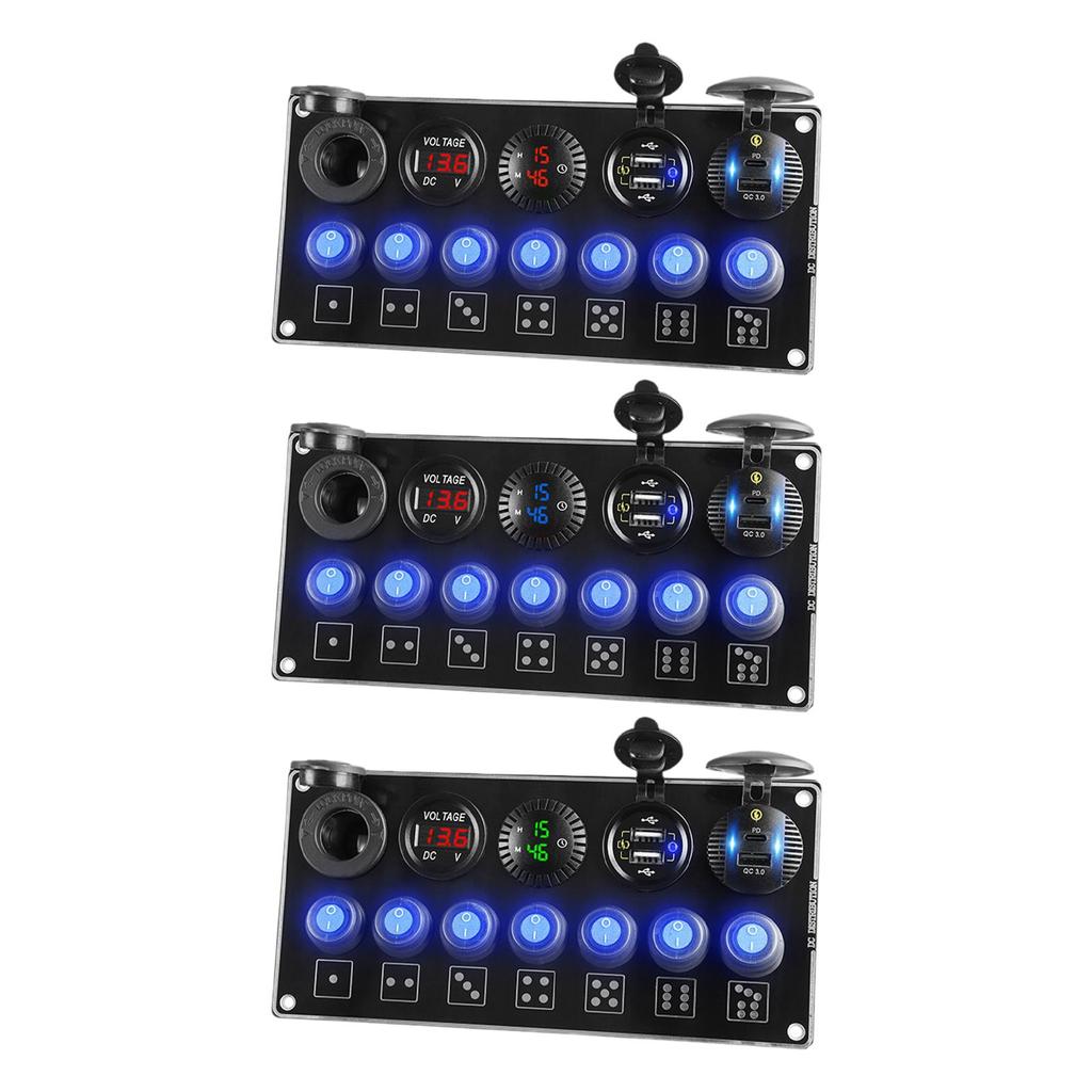 Charger Socket Panel Sturdy Waterproof 7 Switch PD + QC 3.0 Modified Marine Switch Panel for Truck Boats Motorcycles Marine
