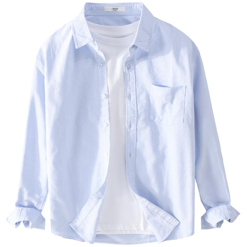 Men's Oxford Woven Long Sleeve Shirt Cotton Casual Simple Matching Solid Color Shirt Slim White Shirt Fashionable Men