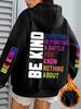 Be Kind Letter Pattern Printed Women'S Hoodie Autumn Loose Casual Pocket Fleece Pullover