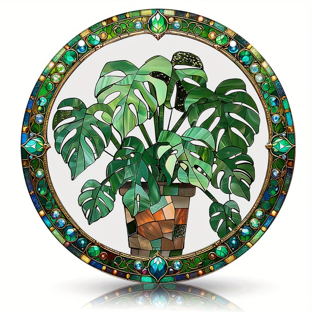 2D Flat Crystal Green Leaf Sun Catcher Garden Exotic Jungle Tropical Decoration Window Wall Hanging, Green Natural Decoration,holiday Party Decoration