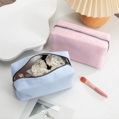 New Solid Color Makeup Bag Square Smooth Zipper Cosmetic Bag Toiletry Bag Home Travel