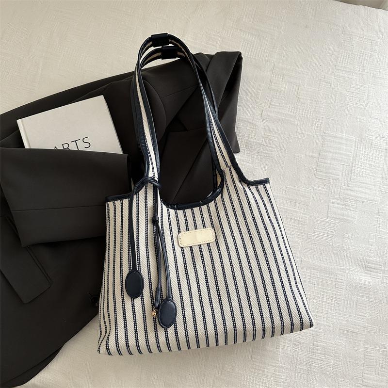 

Вместительная сумка-тоут женская новая универсальная холщовая в полоску, сумка через плечо для通勤, женская повседневная сумка под мышку