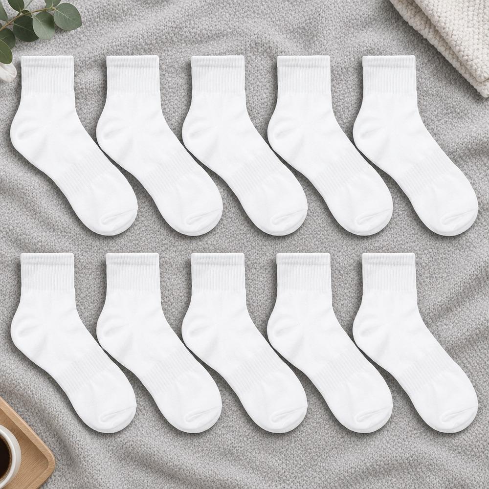 Men's Premium Sports Ankle Socks 10 Pairs, White, Base Alpha Essential, 250-280mm