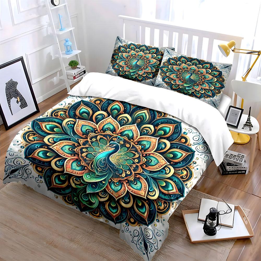 Peacock Mandala Wall Decor Set Soft Comfortable Duvet Cover Bedding Set Included 1*Duvet Cover & 2*Pillowcases, Gift
