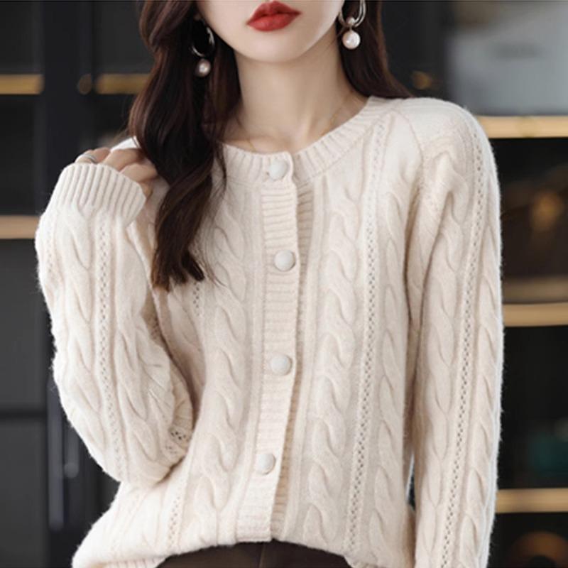 Cardigan Tricoté torsadé pour femme Court ample Automne Nouvelle Collection