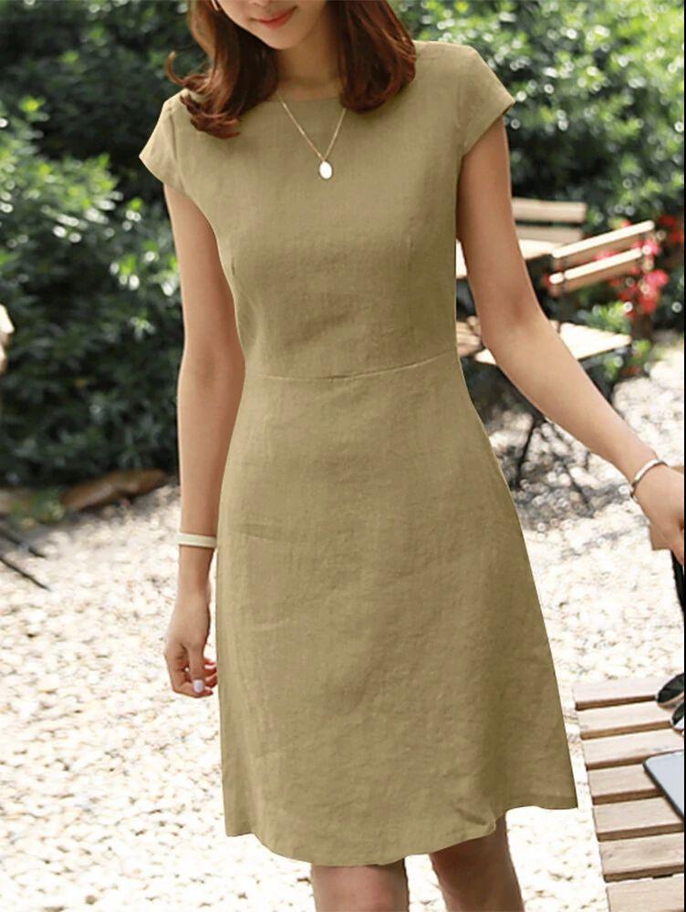Women's Short Sleeve Casual Dress in Multiple Colors - Olive Green, Burgundy, Navy, Khaki