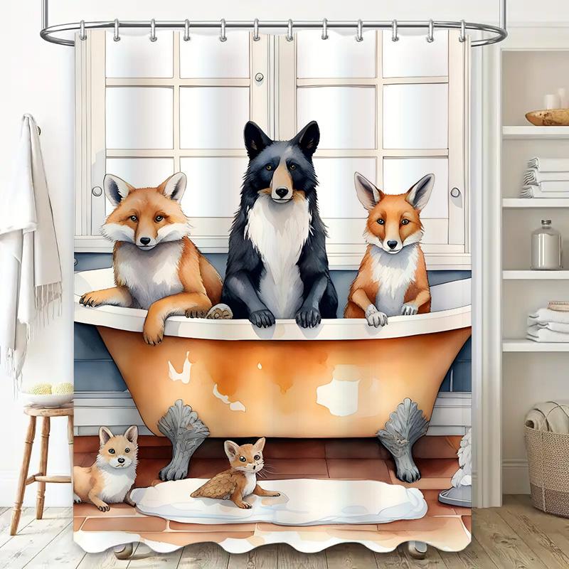 Whimsical Bathroom Decor: Foxes Bathing in Luxury 3D Printed Shower Curtain for Home Decoration White Orange Colorful Animal Pri