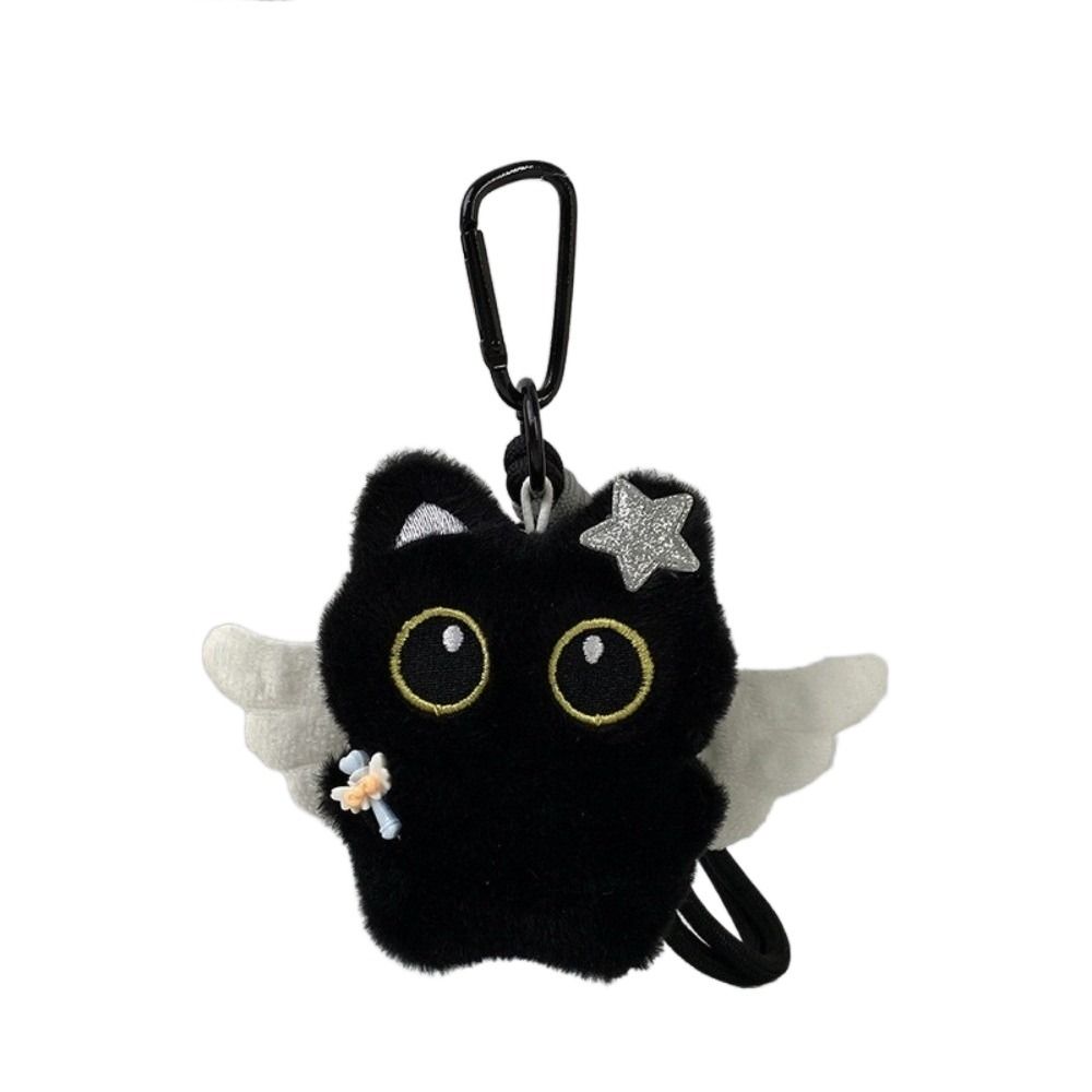 Cute Angel Black Cat Plush Star Wings Bag Chain Car Bag Charm
