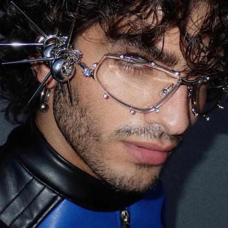 Y2K Rhinestone Vintage Eyeglasses Women Oversized Metal Frame Clear Lens Gold Optical Spectacle Unisex