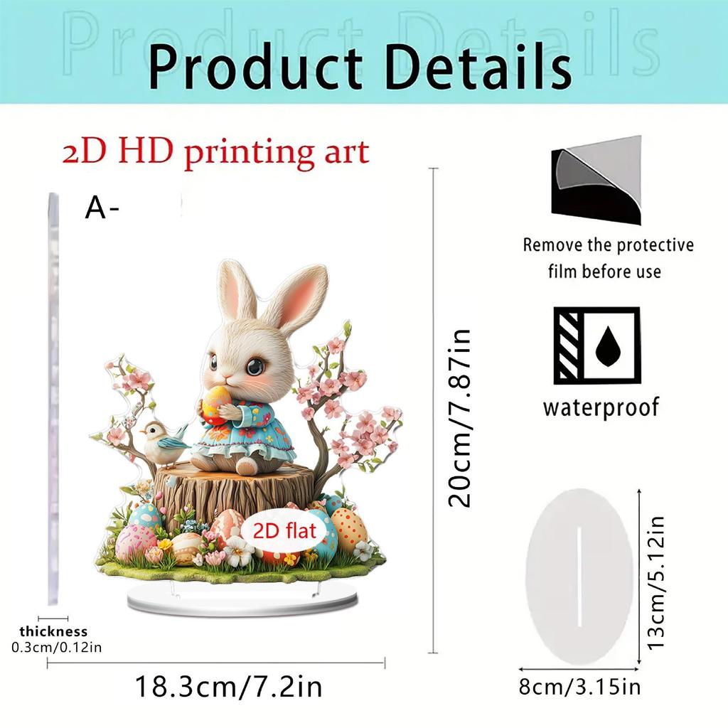 Easter Acrylic Desktop Ornament – Rabbit & Egg Design with Floral Cross Styles