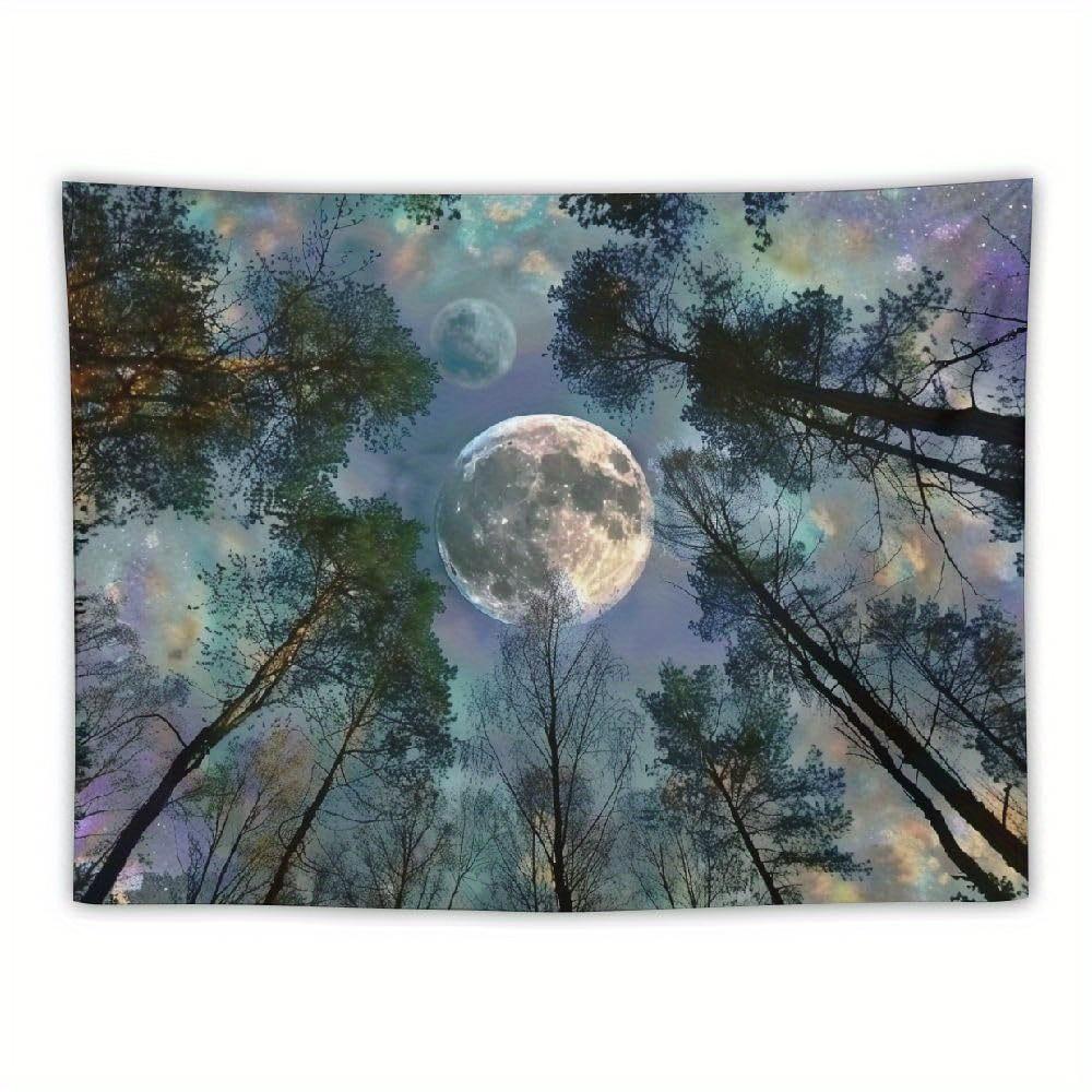 Galaxy Forest Starry Tapestry Bohemian Wall Hanging Decor with Vibrant Milky Way & Tree Silhouette Design Perfect for Bedroom