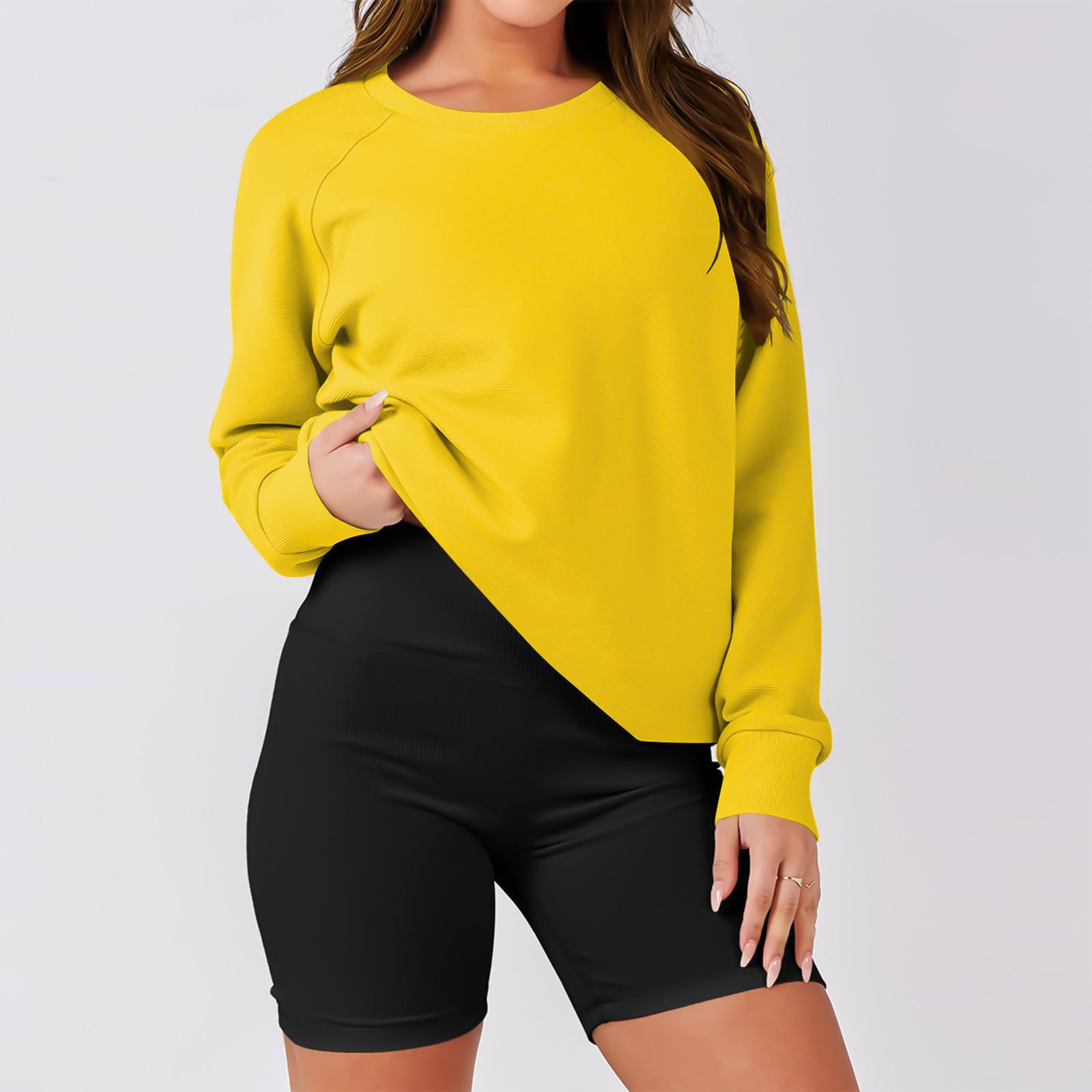 

Женская однотонная двойная толстовка с длинными рукавами и круглым вырезом, повседневная удобная свободная легкая женская толстовка S жёлтый