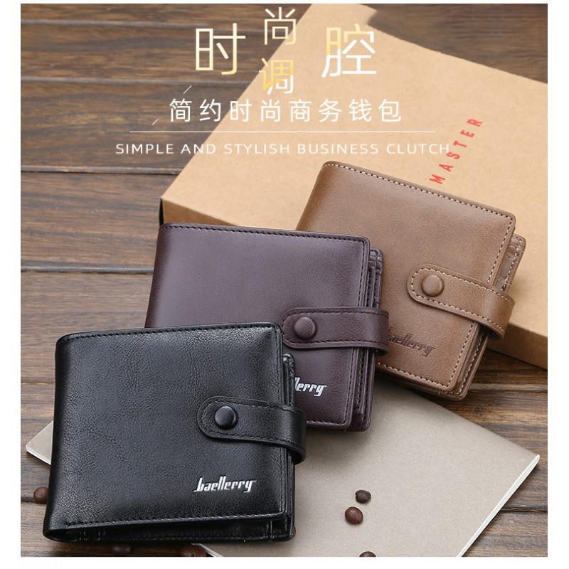 Wallet Men's Short Korean Version Multi Slot Buckle Solid Color Retro Ticket Holder